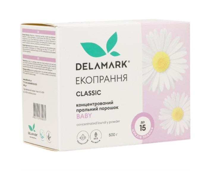 Прачечный порошок без фосфатов концентрат Baby 0,5кг Delamark