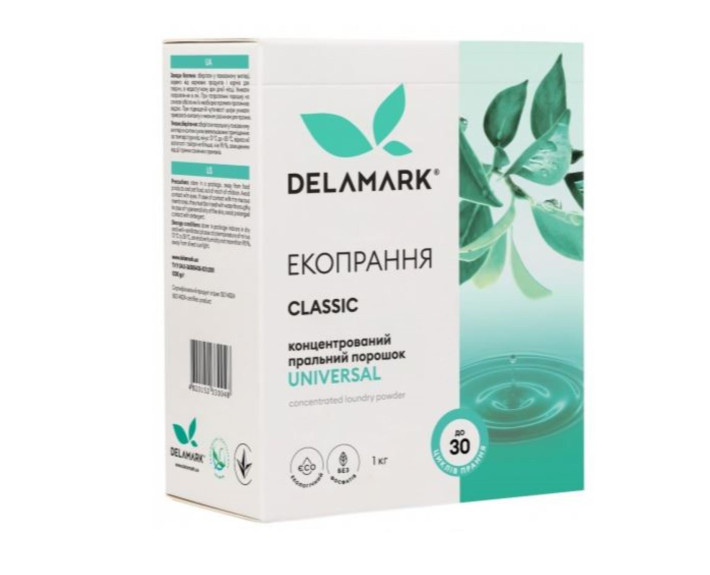 Пральний порошок безфосфатний концентрат Universal 1кг Delamark