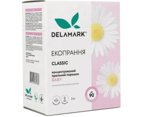Пральний порошок безфосфатний концентрат Baby ромашка 3кг Delamark