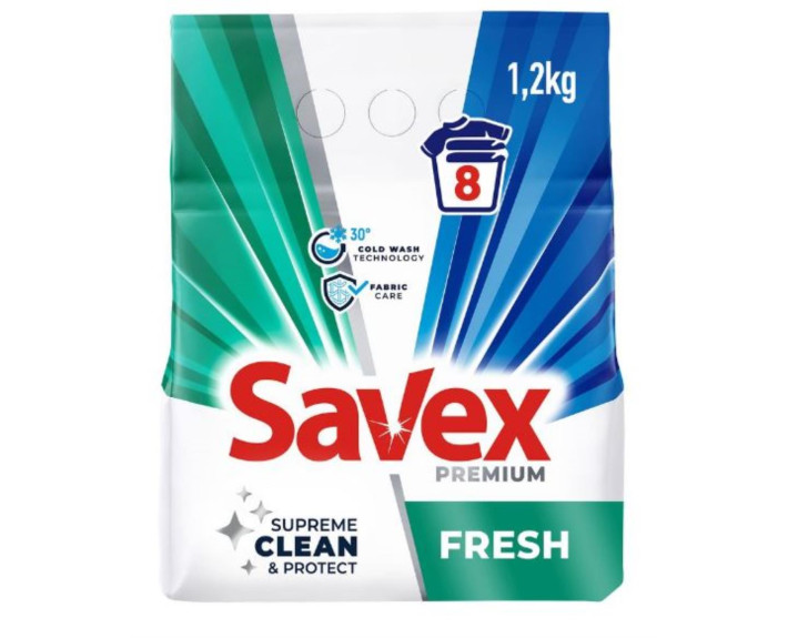 Пральний порошок 1 200гр автомат Savex 2in1 Fresh зеленый Premium