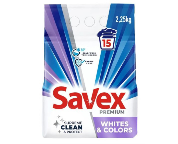 Прачечный порошок 2 250 г автомат Savex Whites&Colors голубой PremiumT