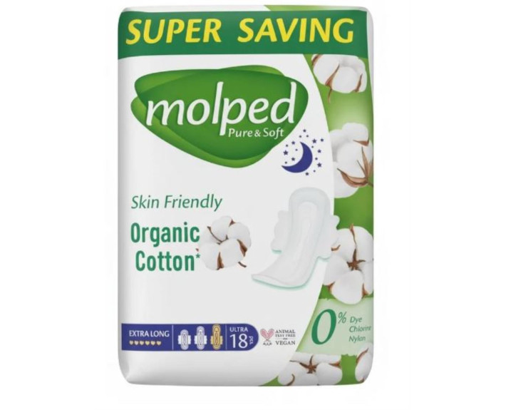 Гигиенические прокладки MOLPED Pure&Soft long eco 5 капель 18 шт.