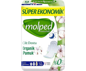 Гігієнічні прокладки MOLPED Pure&Soft night eco 6 крапель 16 шт.