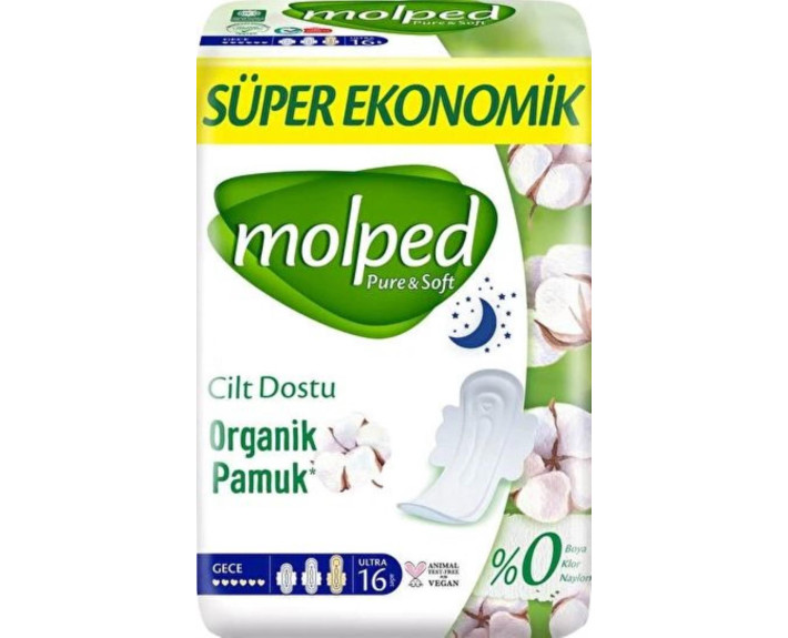 Гігієнічні прокладки MOLPED Pure&Soft night eco 6 крапель 16 шт.