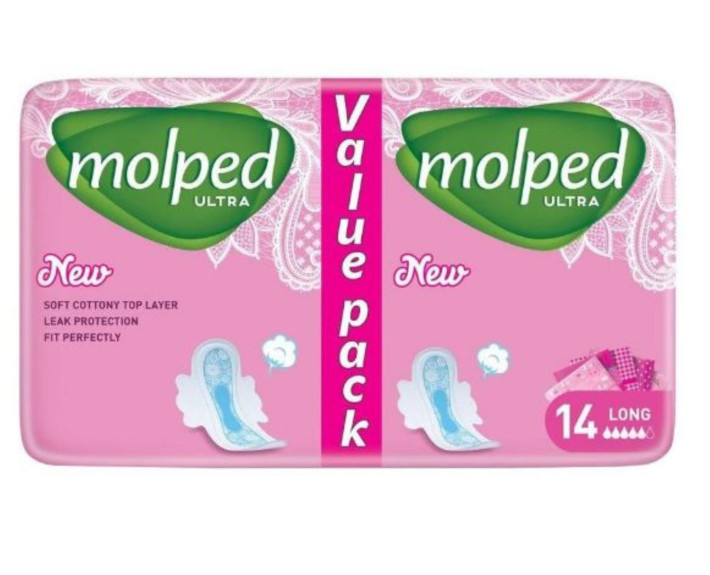 Гігієнічні прокладки MOLPED Ultra  long eco 5 крапель 14 шт.