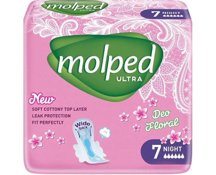 Гігієнічні прокладки night deo floral 6 крапель 7 шт., MOLPED Ultra