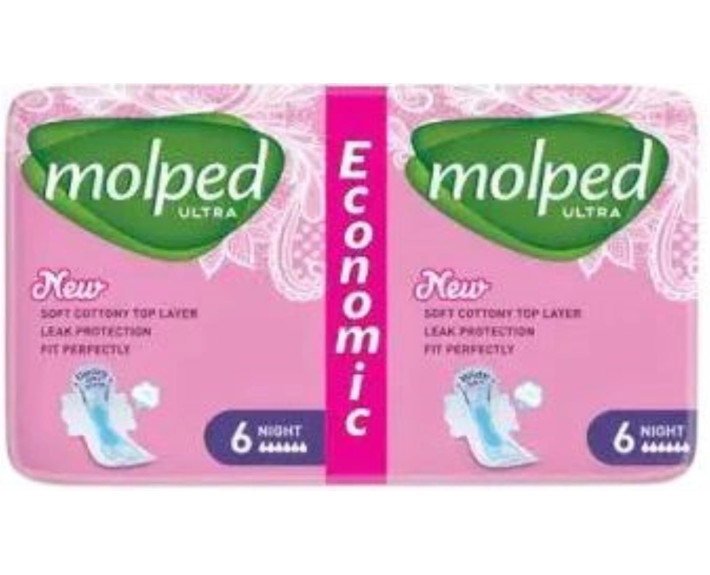 Гігієнічні прокладки MOLPED Ultra night eco 6 крапель 12 шт.