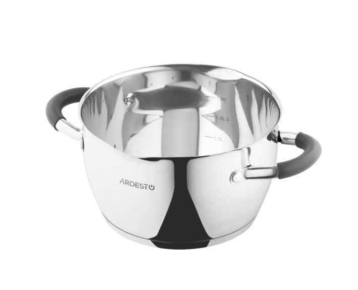 Каструля зі скляною кришкою та зливом Ardesto Gemini Livorno, 2,3л, нержавіюча сталь, силікон