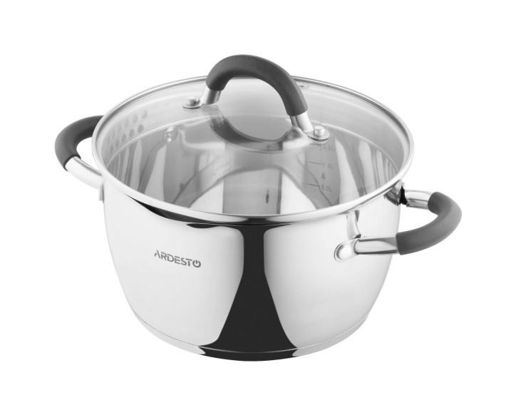 Кастрюля с стеклянной крышкой и носиком Ardesto Gemini Livorno, 3,2л, нержавеющая сталь, силикон