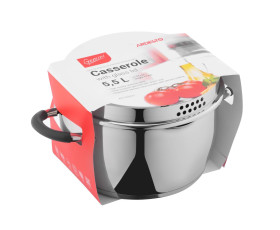 Каструля зі скляною кришкою та зливом Ardesto Gemini Livorno, 5,5л, нержавіюча сталь, силікон