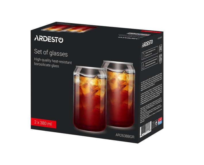 Набор стаканов Ardesto Jar, 380мл, h-12см, 2шт, боросиликатное стекло, прозрачный