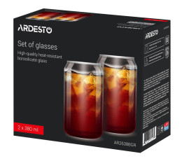 Набір склянок Ardesto Jar, 380мл, h-12см, 2шт, боросилікатне скло, прозорий
