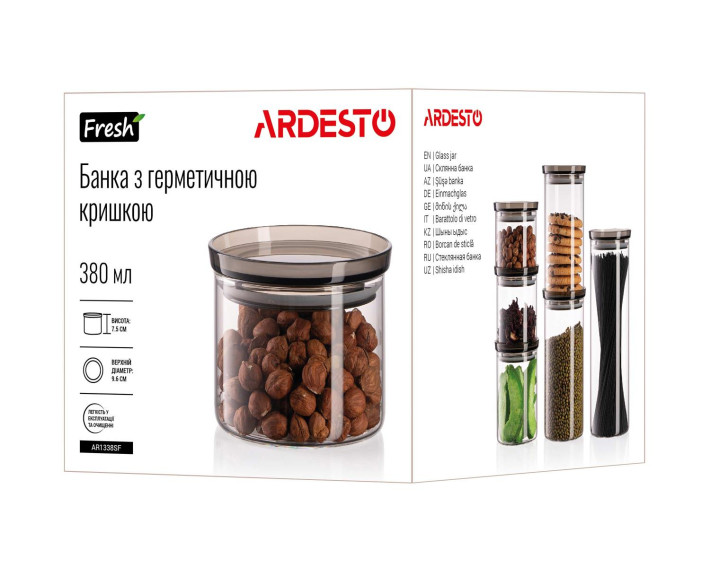 Банка для хранения Ardesto Fresh, 380 мл, стекло, пластик, прозрачный