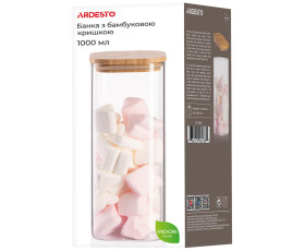 Банка для зберігання Ardesto Midori 1000 мл, скло, бамбук, квадратна, прозорий