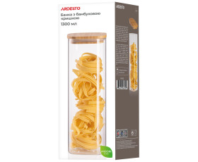 Банка для зберігання Ardesto Midori, 1300 мл, скло, бамбук, квадратна, прозорий