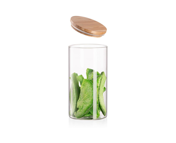Банка для зберігання Ardesto Midori 760 мл, скло, бамбук, кругла, прозорий
