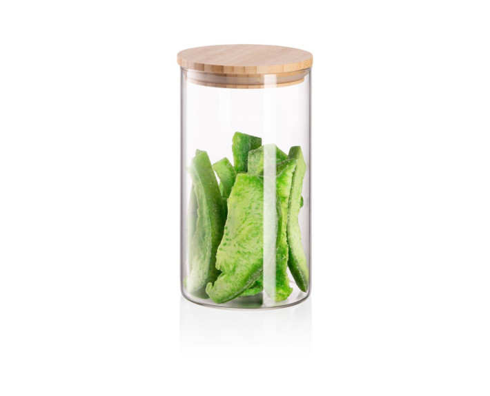 Банка для зберігання Ardesto Midori 760 мл, скло, бамбук, кругла, прозорий