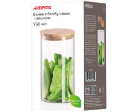 Банка для зберігання Ardesto Midori 760 мл, скло, бамбук, кругла, прозорий