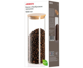 Банка для зберігання Ardesto Midori 1000 мл, скло, бамбук, кругла, прозорий