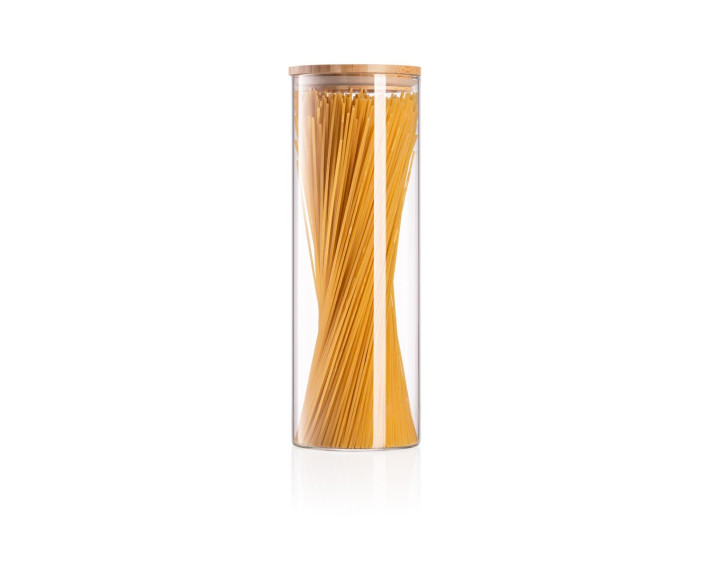 Банка для зберігання Ardesto Midori 1300 мл, скло, бамбук, кругла, прозорий