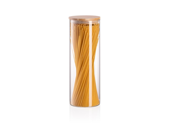 Банка для зберігання Ardesto Midori 1300 мл, скло, бамбук, кругла, прозорий