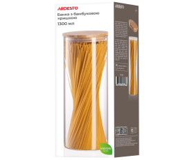 Банка для зберігання Ardesto Midori 1300 мл, скло, бамбук, кругла, прозорий