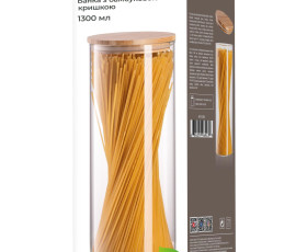 Банка для зберігання Ardesto Midori 1300 мл, скло, бамбук, кругла, прозорий