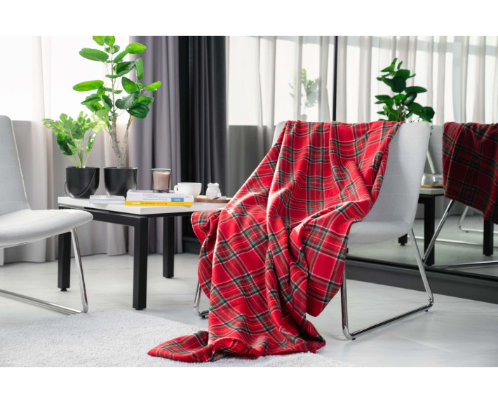 Плед Ardesto Fleece, 160х200см, 100% полиэстер, клеточка красный