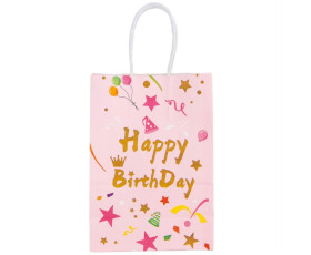Подарунковий паперовий пакет Happy Birthday, 21*15*8 см, рожевий/білий/блакитний