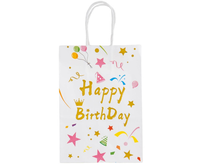 Подарочная бумажная сумка Happy Birthday, 21*15*8 см, розовая/белая/голубая