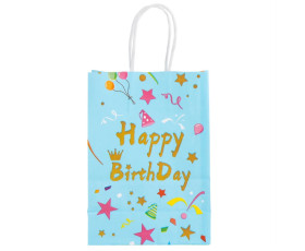 Подарунковий паперовий пакет Happy Birthday, 21*15*8 см, рожевий/білий/блакитний