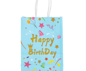 Подарунковий паперовий пакет Happy Birthday, 21*15*8 см, рожевий/білий/блакитний