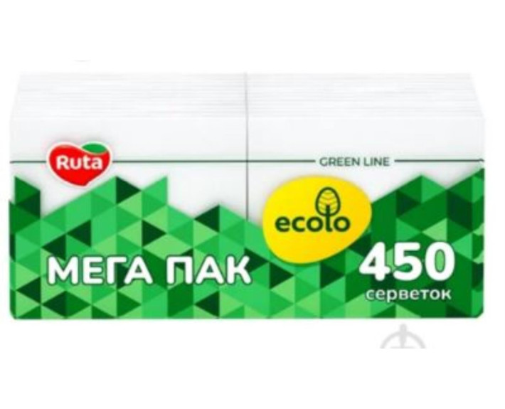 Серветки ЕКОЛО 21*24 450л.,  білий