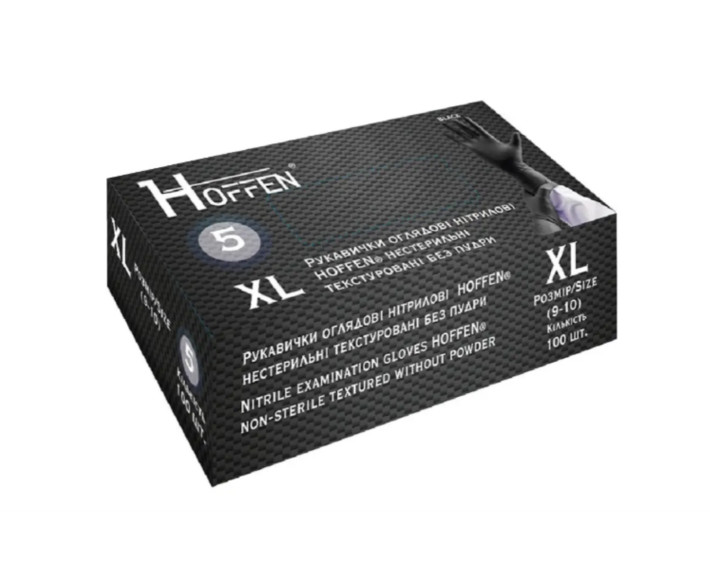 Рукавички нітрилові XL 100шт/уп чорний  HOFFEN