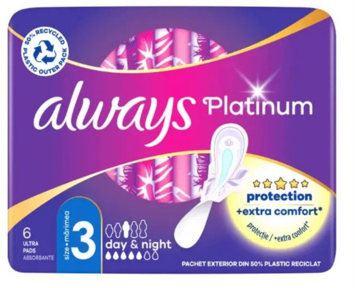 Прокладки гигиенические ароматизированные 6 шт., ALWAYS Ultra Platinum Day&Night Single