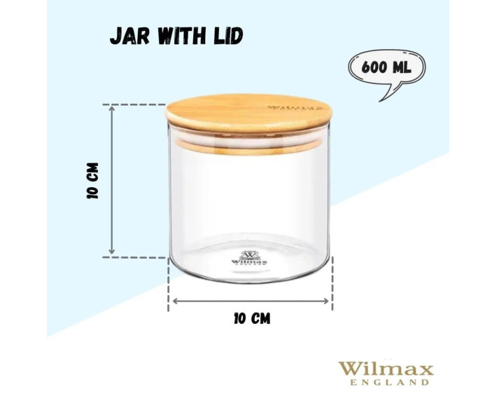 Емкость стеклянная для хранения с бамбуковой крышкой 10х10 см 600 мл Wilmax Therno