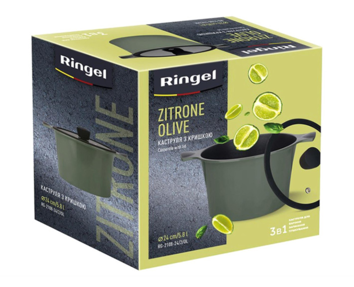 Кастрюля RINGEL Zitrone Olive высокая 24 x16.2 с крышкой, Китай