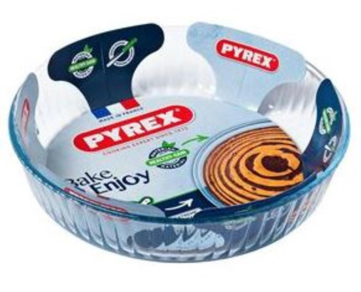 Форма стеклянная круглая 26см(2,1л) рифл вис борт.вклад, PYREX B&E Франция