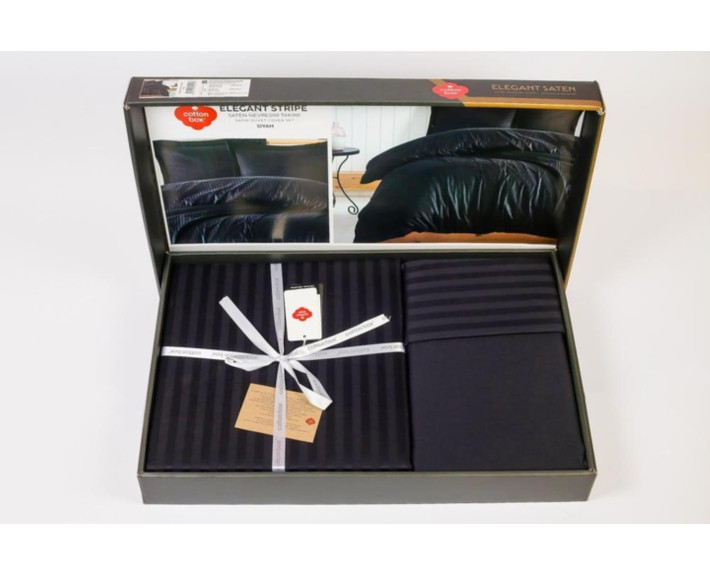 КПБ 2,0 ELEGANT (підк.200X220см, прост.240X260см, навол.2шт 50X70см), SIYAH, страйп-сатин, ТМ Coton