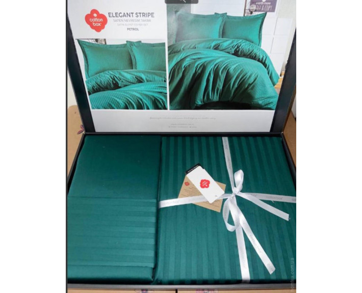 КПБ 2,0 ЭЛЕГАНТ (подк.200X220см, прост.240X260см, навол.2шт 50X70см), ПЕТРОЛЬ, страйп-сатин, ТМ Coton
