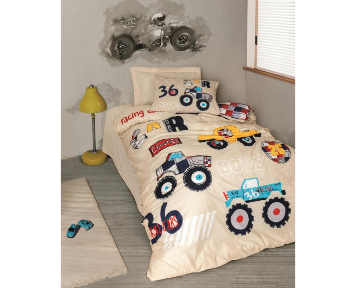 КПБ 1,5 JUNIOR (підк.160X220см, прост.180X240см, навол.1шт 50X70см),CARS BEJ, ранфорс, ТМ Coton Box,