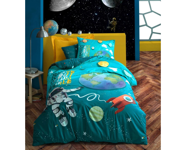 КПБ 1,5 JUNIOR (підк.160X220см, прост.180X240см, навол.1шт 50X70см),LITTLE ASTRONAUT TURKUAZ, ранфор