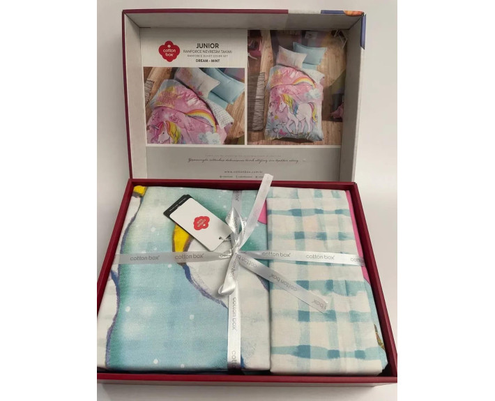 КПБ 1,5 JUNIOR (підк.160X220см, прост.180X240см, навол.1шт 50X70см),DREAM MINT, ранфорс, ТМ Coton Bo