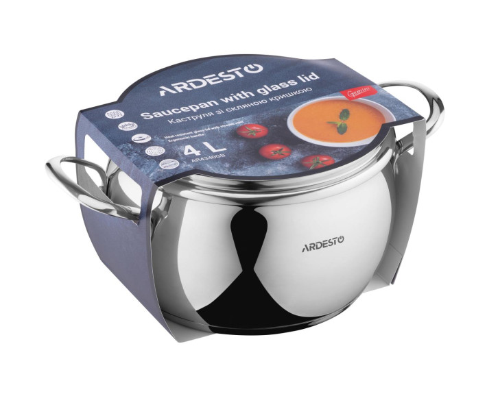 Каструля зі скляною кришкою Ardesto Gemini Liguria, 4л, нержавіюча сталь