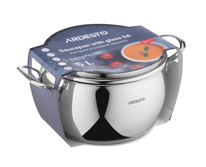 Каструля зі скляною кришкою Ardesto Gemini Liguria, 5л, нержавіюча сталь