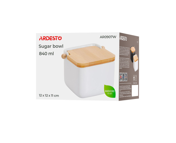 Цукорниця Ardesto Midori 12х12х11см, 840мл, кераміка, бамбук, біла