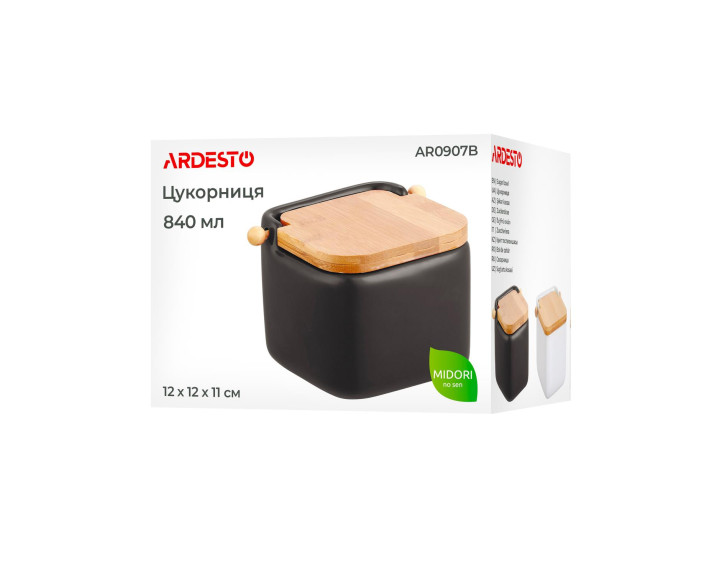 Цукорниця Ardesto Midori 12х12х11см, 840мл, кераміка, бамбук, чорна