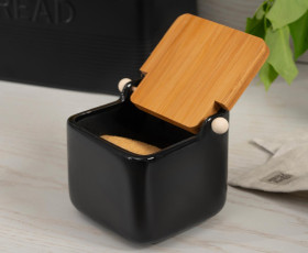 Цукорниця Ardesto Midori 12х12х11см, 840мл, кераміка, бамбук, чорна