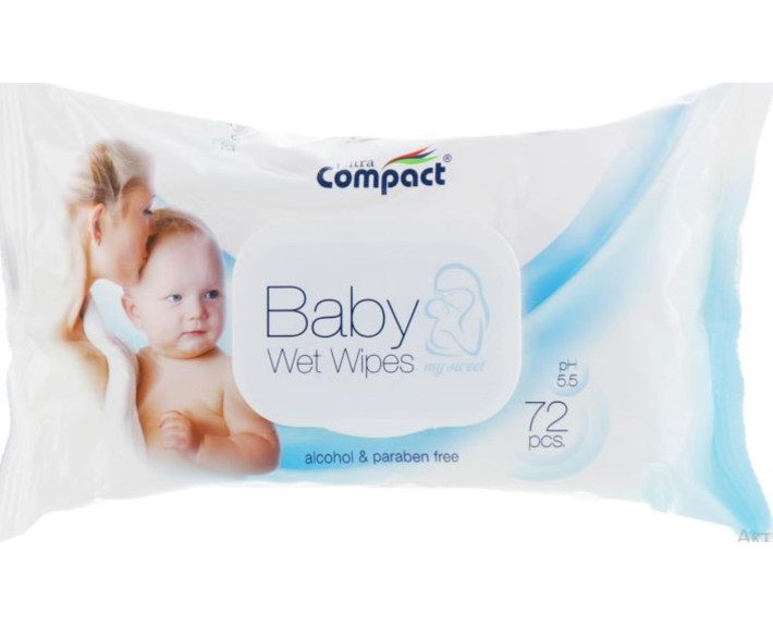 Салфетки влажные детские 72 шт с клапаном Ultra Compact