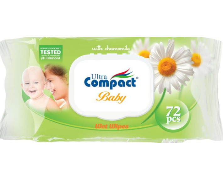 Салфетки влажные детские 72шт Ромашка с клапаном Ultra Compact